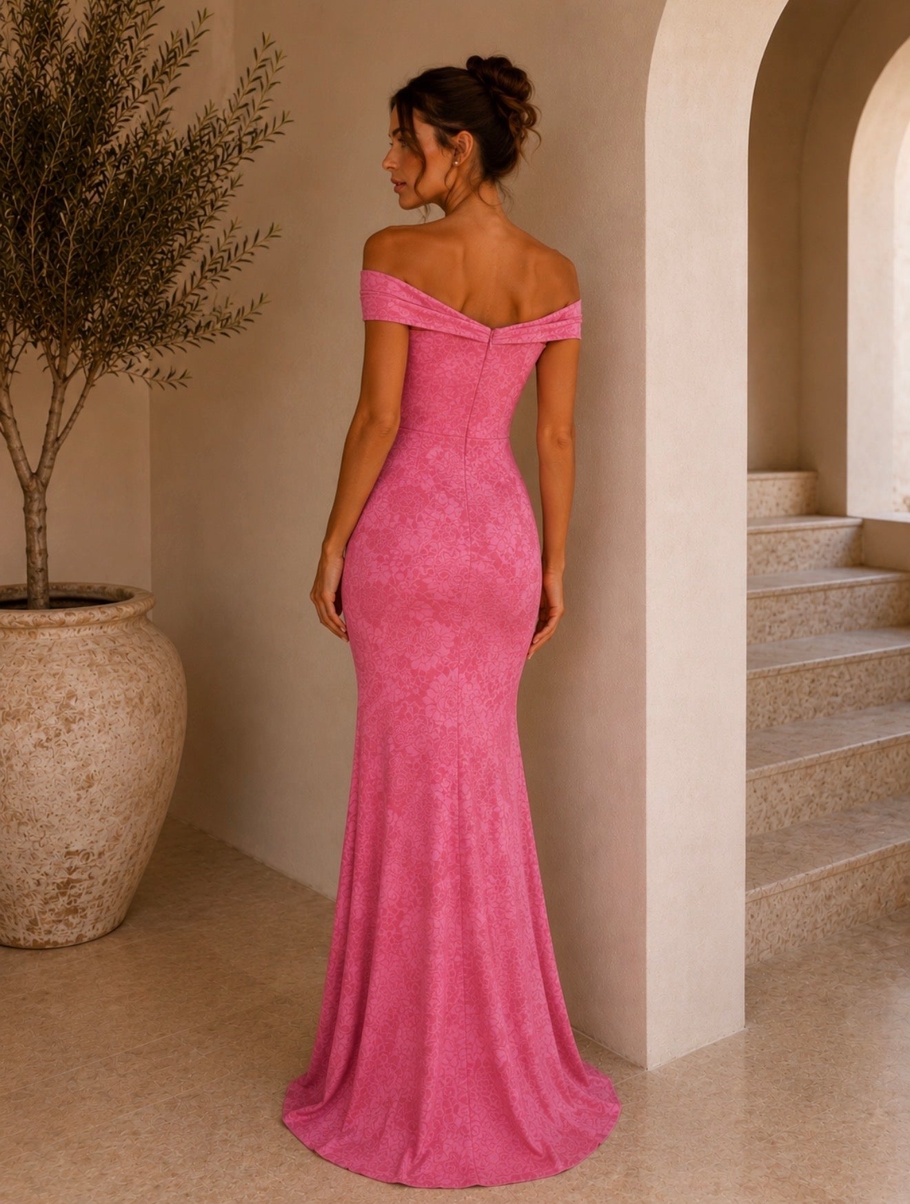 Pink Floral Off-Shoulder Maxi Dress