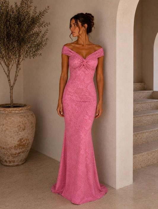 Pink Floral Off-Shoulder Maxi Dress